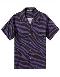 ZEBRA PRINT BOWLING SHIRT PURPLE BLACK PALM ANGELS