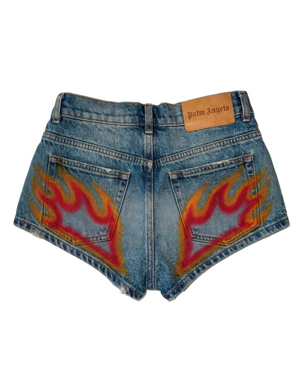 BURNING DENIN HOT PANTS LIGHT BLUE RED PALM ANGELS