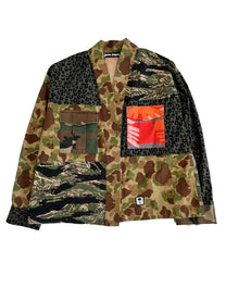 MIXED FABRIC KIMONO SHIRT MILITARY BLACK PALM ANGELS