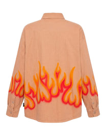 BURNING HERRINGBONE SHIRT BEIGE RED PALM ANGELS