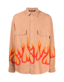 BURNING HERRINGBONE SHIRT BEIGE RED PALM ANGELS