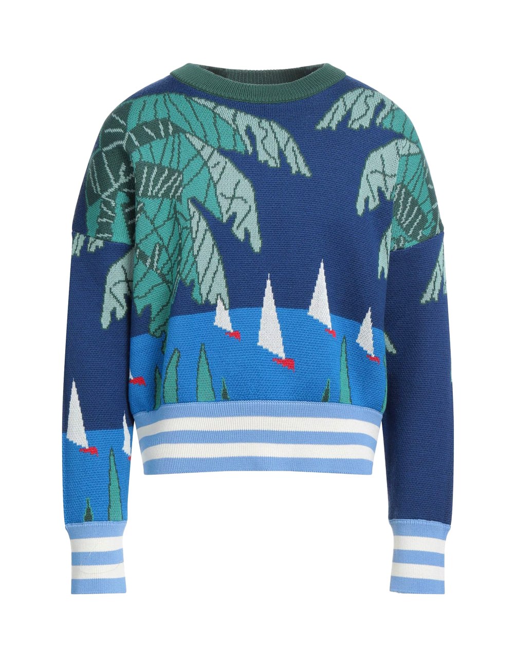 SAILING BOATS CROPPED SWEAT BLUE GREEN PALM ANGELS
