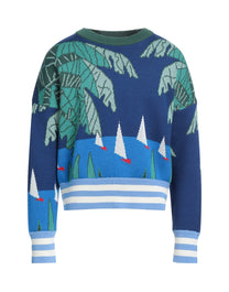 SAILING BOATS CROPPED SWEAT BLUE GREEN PALM ANGELS