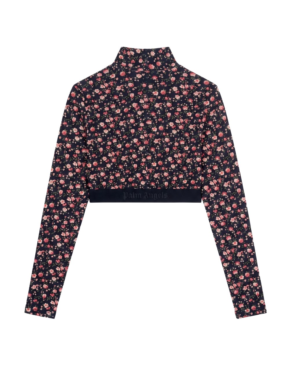 FLOWERS MOCK NECK LOGO TOP BLACK PINK PALM ANGELS