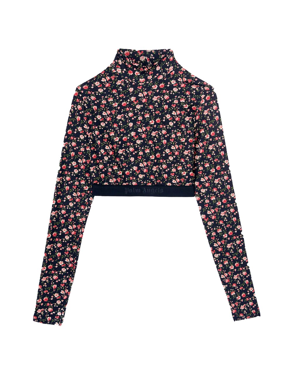 FLOWERS MOCK NECK LOGO TOP BLACK PINK PALM ANGELS