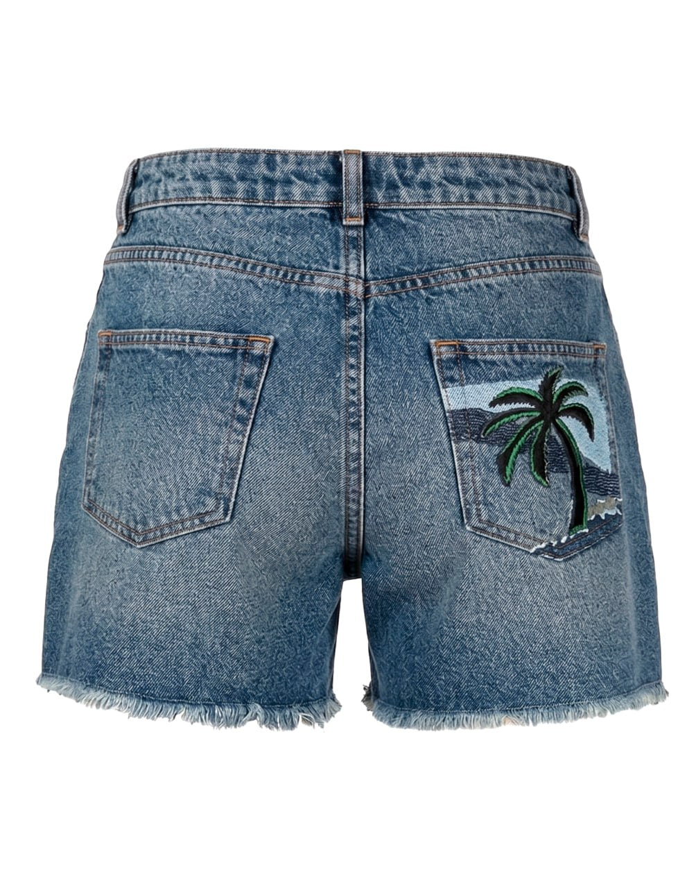 STAR DENIM SHORTS BLUE BROWN PALM ANGELS