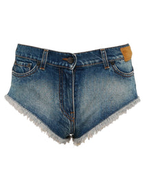 DENIM HOT SHORTS BLUE BROWN PALM ANGELS