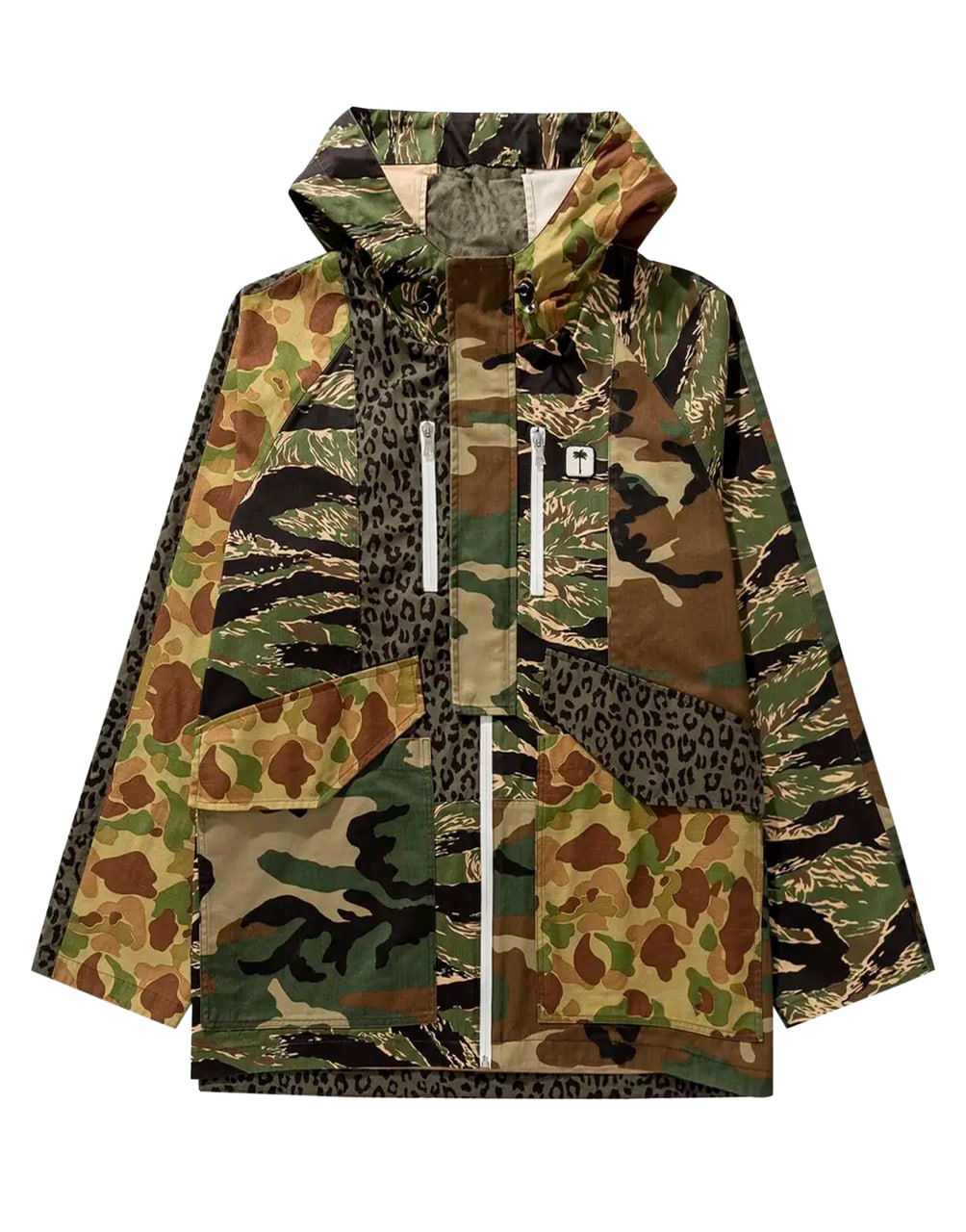MIX FABRIC SHORT PARKA MILITARY BLACK PALM ANGELS