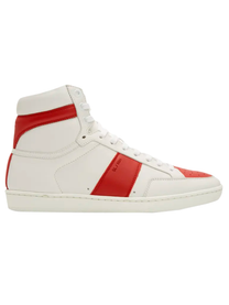 Saint Laurent ZAPATILLA ALTA SAINT LAURENT SIGNATURE COURT CLASSIC SL/10H DE PIEL BLANCA Y ROJA.