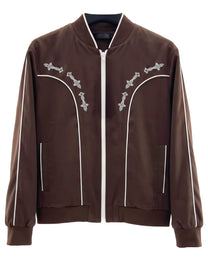CHAQUETA DEPORTIVA JOHNNY DE AMIRI EN COLOR CAFE CON BORDADO DE LOGO ESTILO WESTERN
