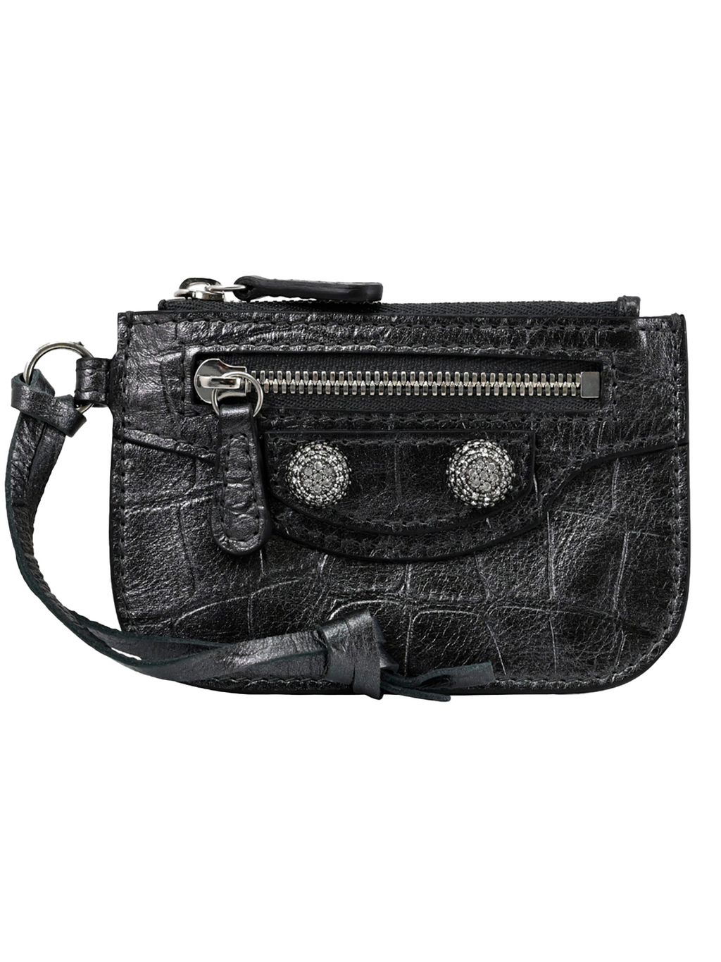 Balenciaga BALENCIAGA MEN'S LE CAGOLE PHONE HOLDER BLACK METALLIC CROC EMBOlSE