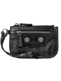 Balenciaga BALENCIAGA MEN'S LE CAGOLE PHONE HOLDER BLACK METALLIC CROC EMBOlSE