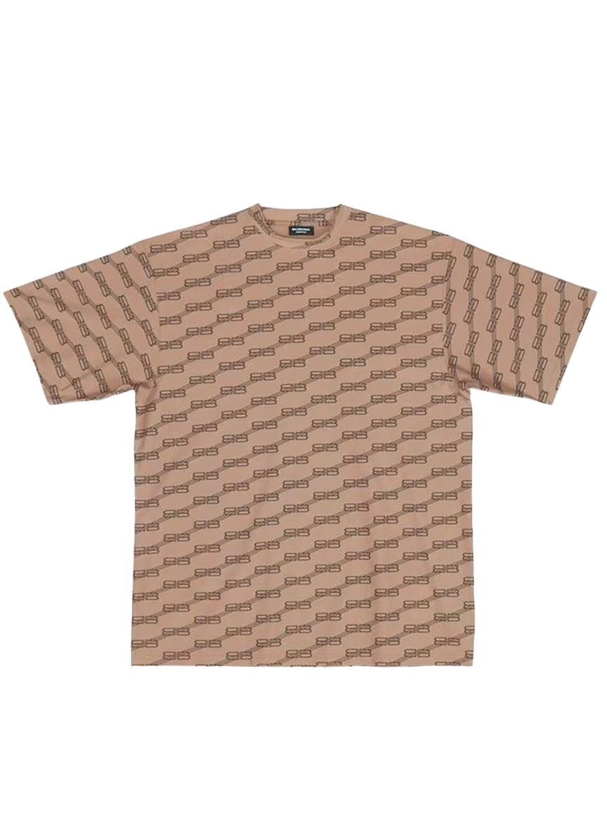Balenciaga BALENCIAGA T SHIRT BB MONOGRAM COTTON POPLIN BEIGE/ BROWN