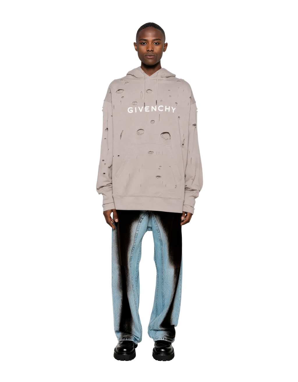 GIVENCHY LAYRED DISTRESS HOODIE GREY