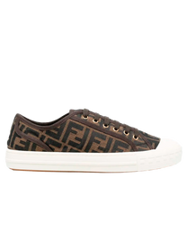 Fendi FENDI DOMINO LOW-TOP SNEAKER IN THE BROWN FF JACQUARD CANVAS