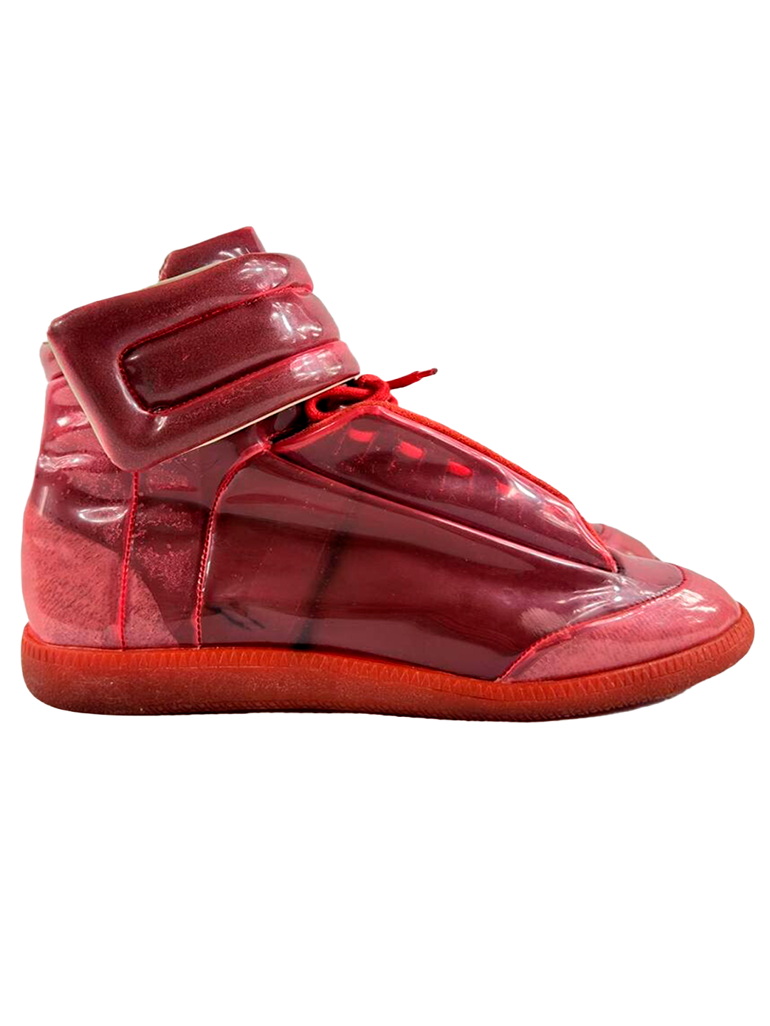 Maison Margiela MAISON MARGIELA FUTURE HIGH-TOP SNEAKER IN RED PVC AND LEATHER.